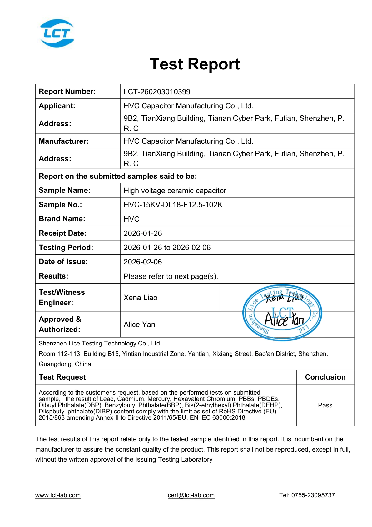 RoHS Directive (EU) 2015/863 Official Certificate Preview